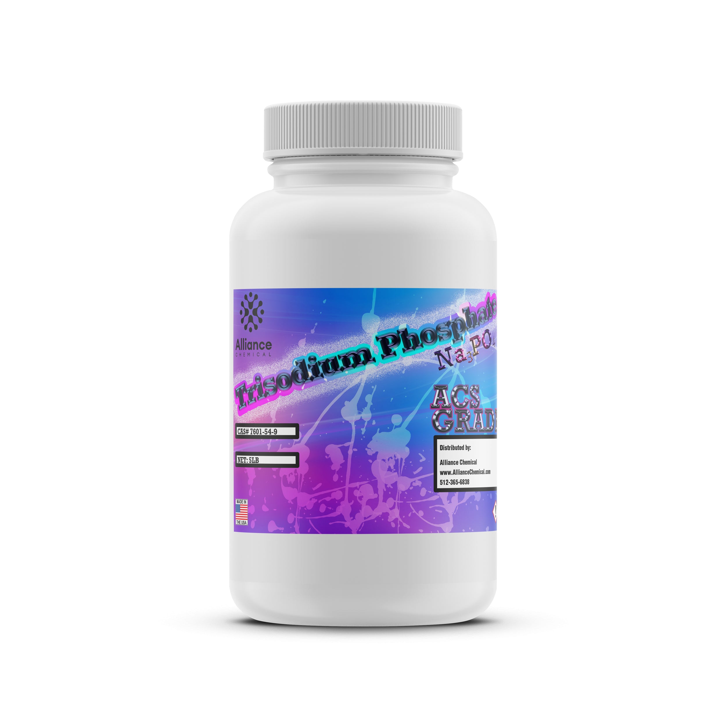 Alliance Chemical trisodium phosphate dodecahydrate ACS reagent grade in white 1 kg plastic container with screw cap
